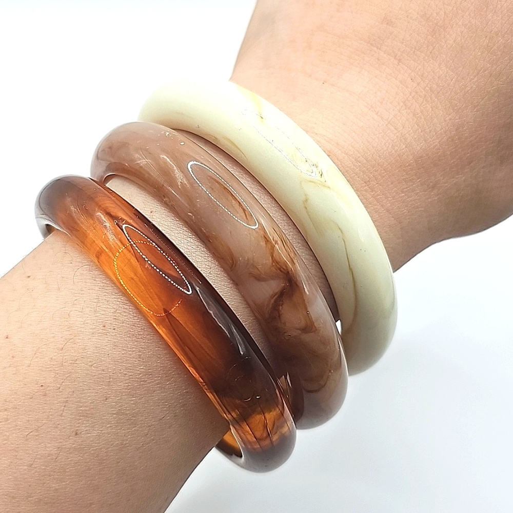 Brown and Cream Marbled Acrylic Bangle Set